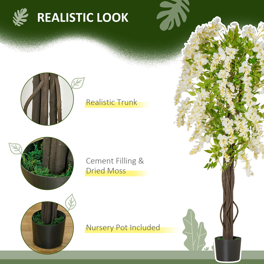 Portland White Flowers Wisteria Tree Artificial Plant In Pot 5.2ft Image 5