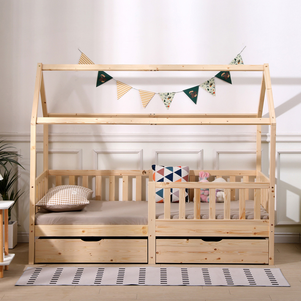 Portland Wood House 2 Drawer Natural Style B Kids Bed Frame Image 8