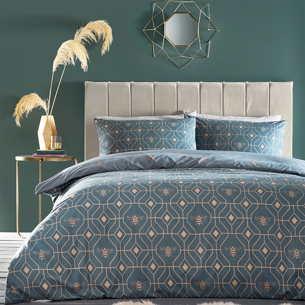 furn. Bee Deco Double French Blue Duvet Set Image 1