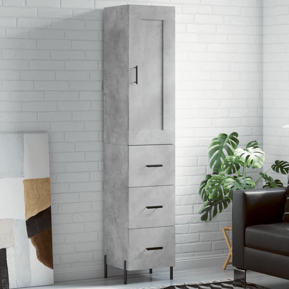 vidaXL Single Door 3 Drawer Concrete Grey Highboard Image 1