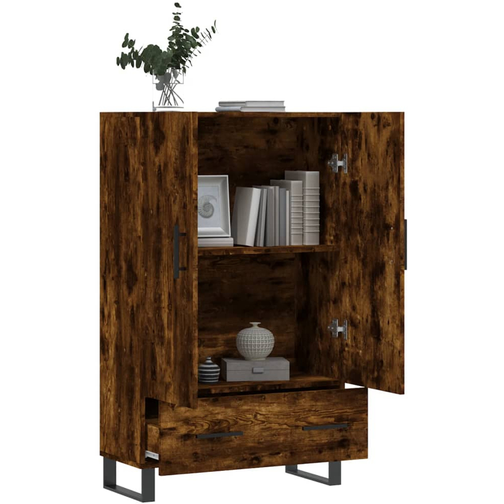 vidaXL 2 Door Single Drawer Smoked Oak Highboard Image 4