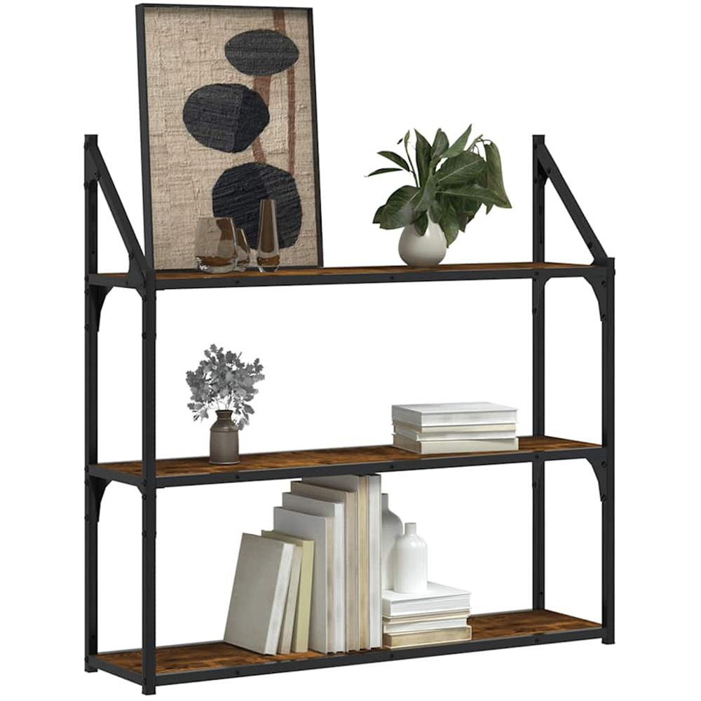 vidaXL 3 Shelf Smoked Oak Wall Shelf Image 2