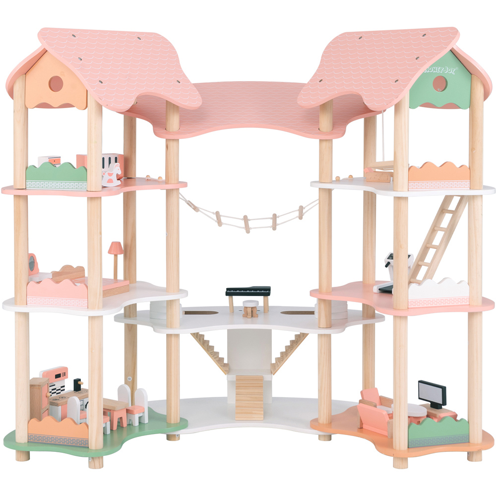Costway Pink Multi Layer Wooden Dollhouse Image 1