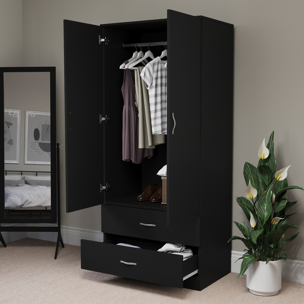 Vida Designs Riano 2 Door 2 Drawer Black Wardrobe Image 5