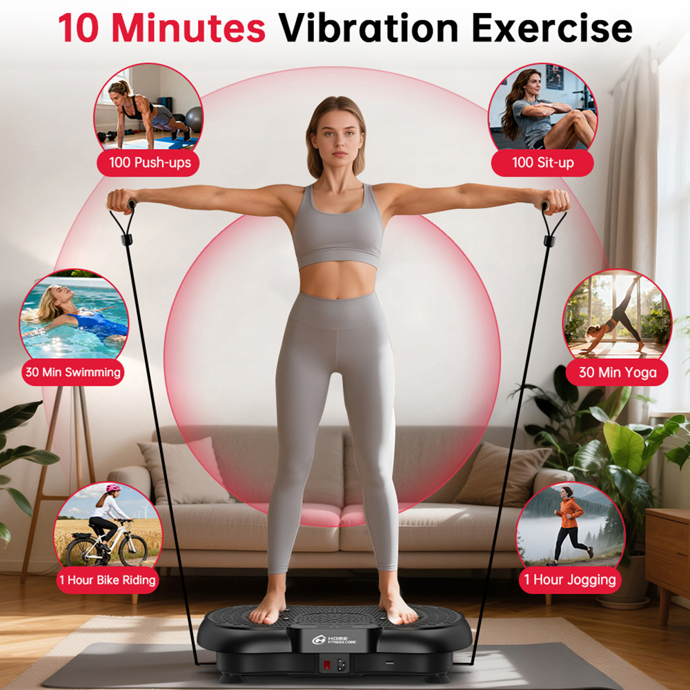 Rattrix Black Vibration Plate Exercise Machine with Bluetooth Speaker and Resistance Bands Image 5