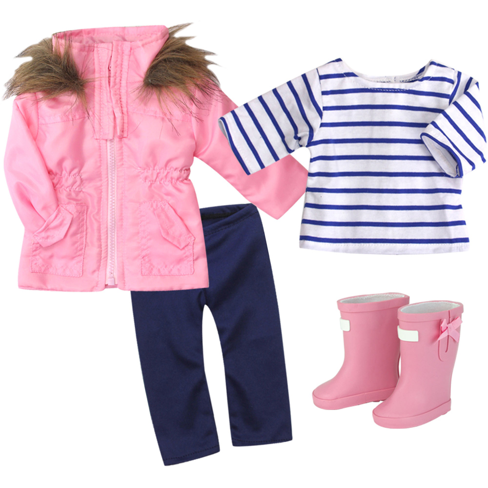 Teamson Kids Sophia's Light Pink Parka Jacket Leggings T-Shirt and Wellies Doll Outfit Set Image 1