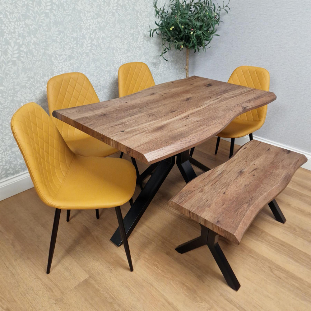 Kosy Koala 6 Seater Wooden Effect Faux Leather Dining Set with Bench Mustard Image 1