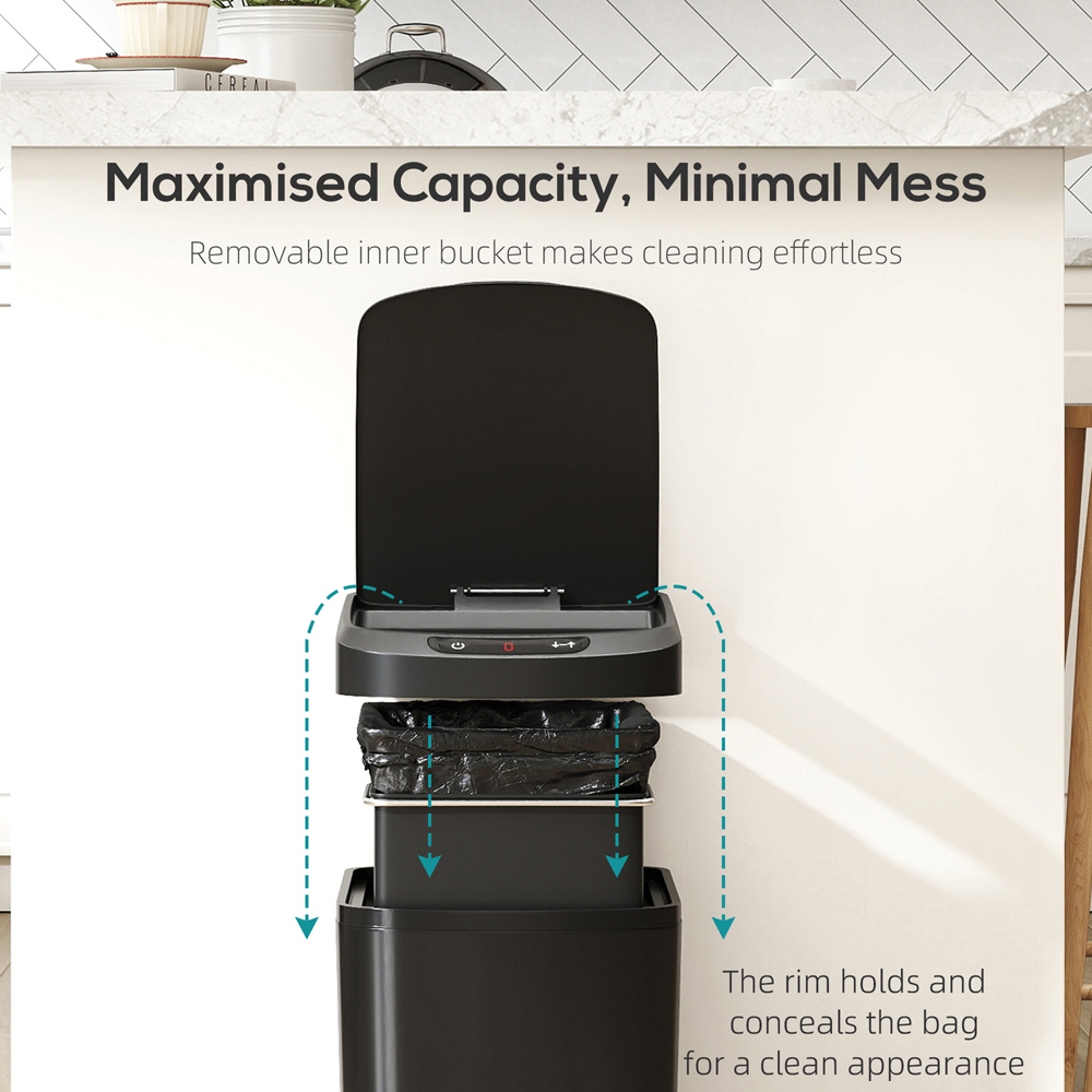 HOMCOM Black Automatic Kitchen Sensor Bin with Removable Inner Bucket 12L Image 6
