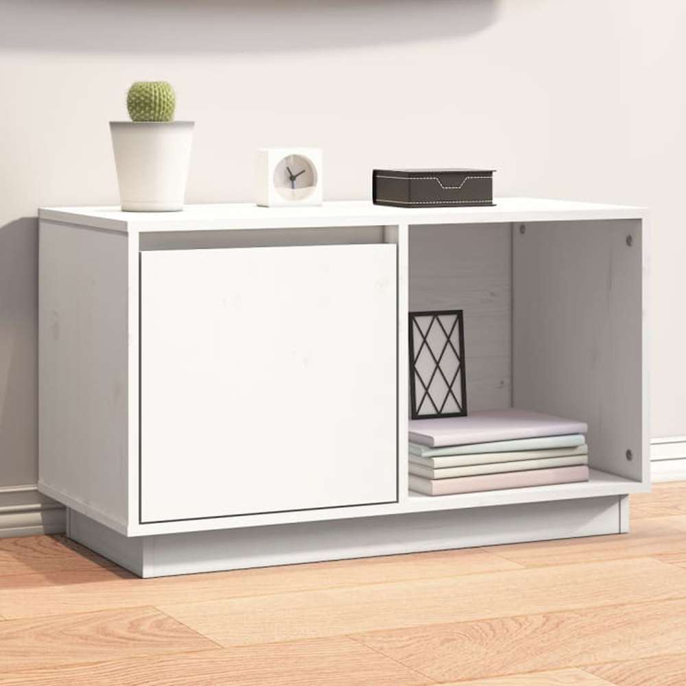 vidaXL Single Door Single Shelf White Solid Pine Wood TV Cabinet Image 1