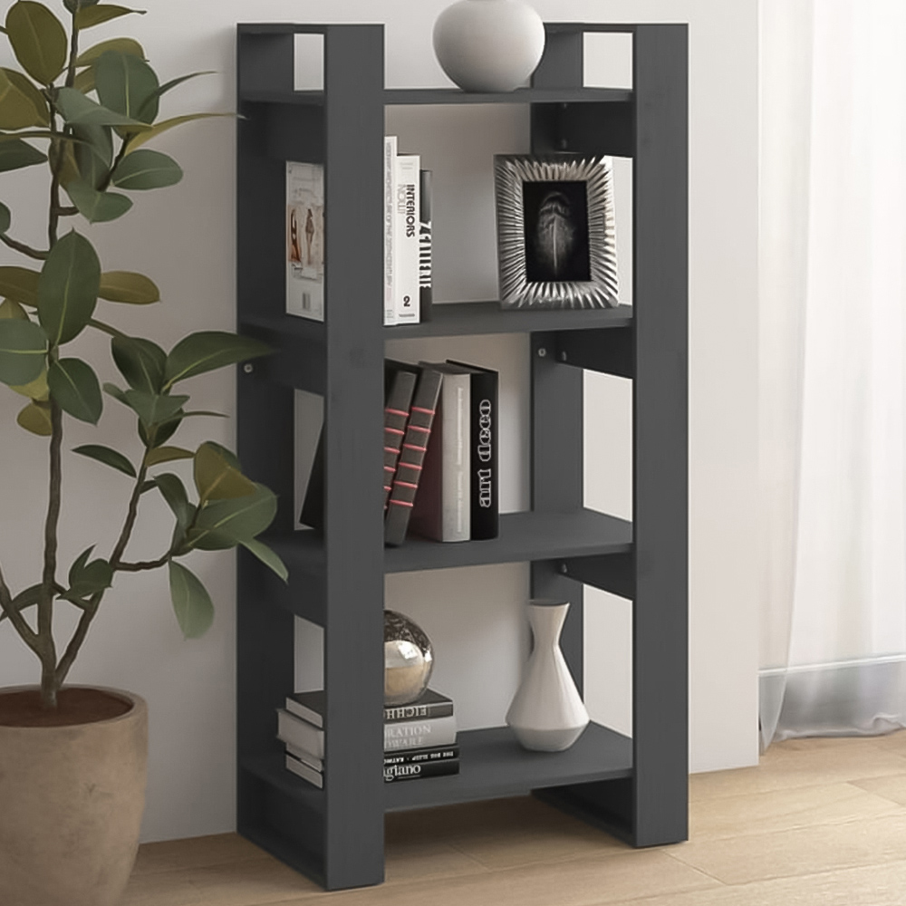 vidaXL 4 Shelf Grey Solid Wood Bookcase Image 1