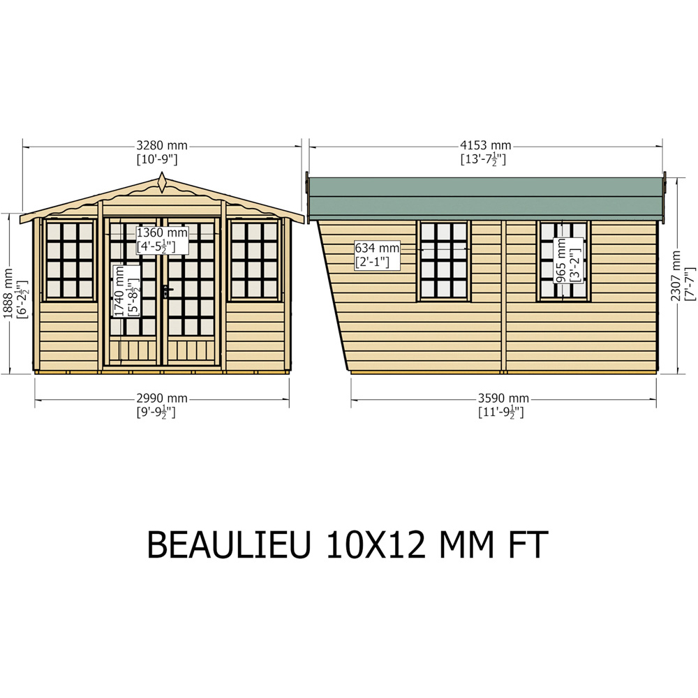 Shire Beaulieu 10 x 12ft Double Door Shiplap Apex Summerhouse Image 5