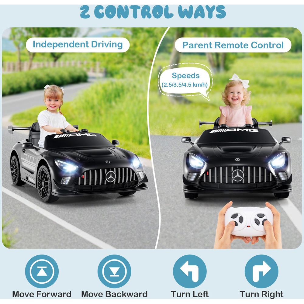 Costway Kids Black Licensed Mercedes Benz GT3 Ride On Car with Spoiler and Remote Control 12V Image 5