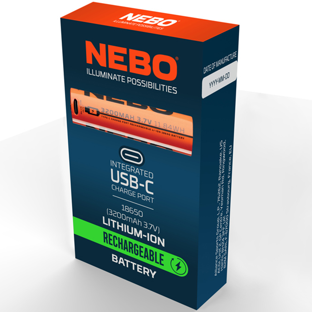 Nebo 18650 3.7V 3200mAh Lithium-Ion Rechargeable Battery with USB-C Charge Port Image 4