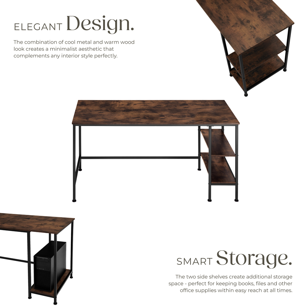 tectake Donegal 2 Shelf Industrial Dark Wood Office Desk Image 3
