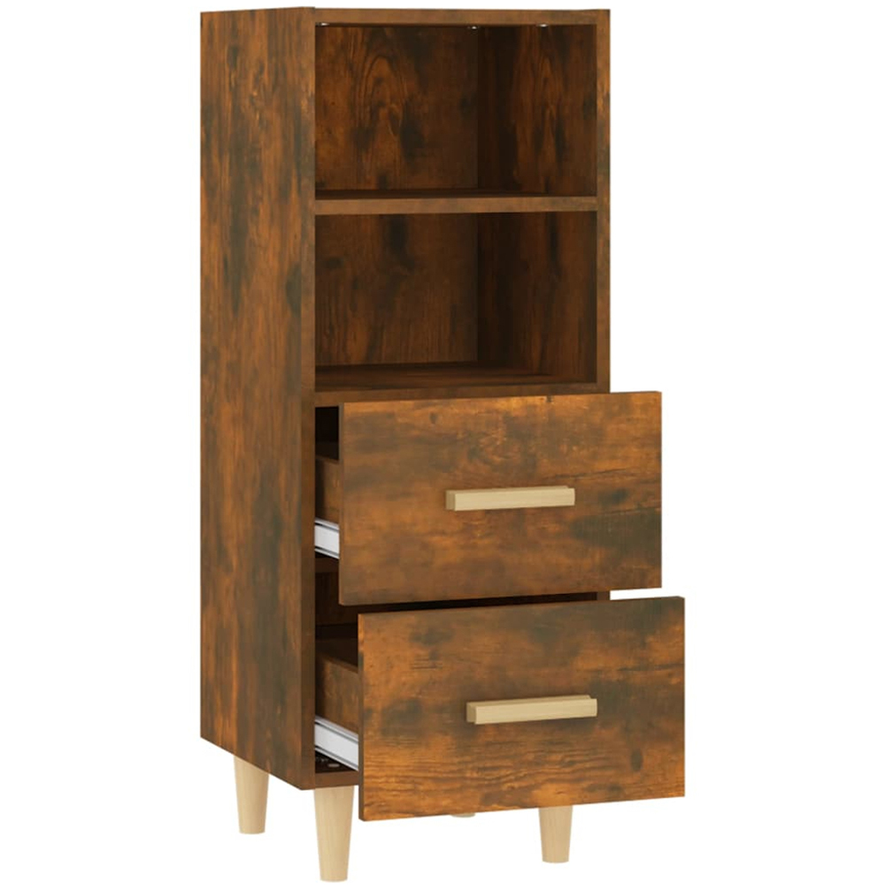vidaXL 2 Drawer 2 Open Shelf Smoked Oak Sideboard with Wooden Legs Image 7