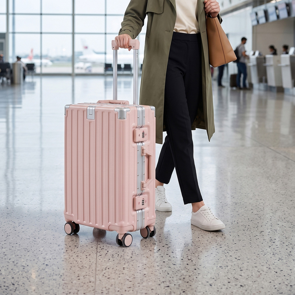 H&O Direct Pink Aluminium Frame Hard Shell Suitcase with Spinner Wheels 20 inch Image 5