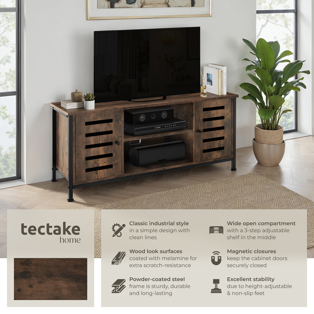 Tectake Carlow 2 Door 2 Shelf Rustic Dark Wood TV Stand Image 3