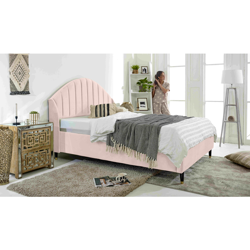 Eleganza Elysium Single Pink Plush Velvet Bed Frame with Curved Winged Headboard Image 5