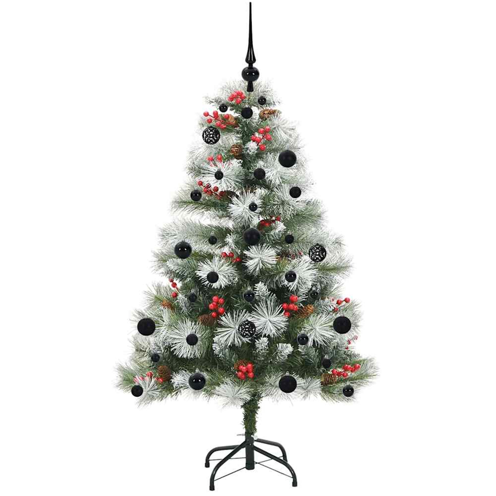 vidaXL Pre-Lit Black Baubles Green Artificial Snow Flocked Christmas Tree 5ft Image 4