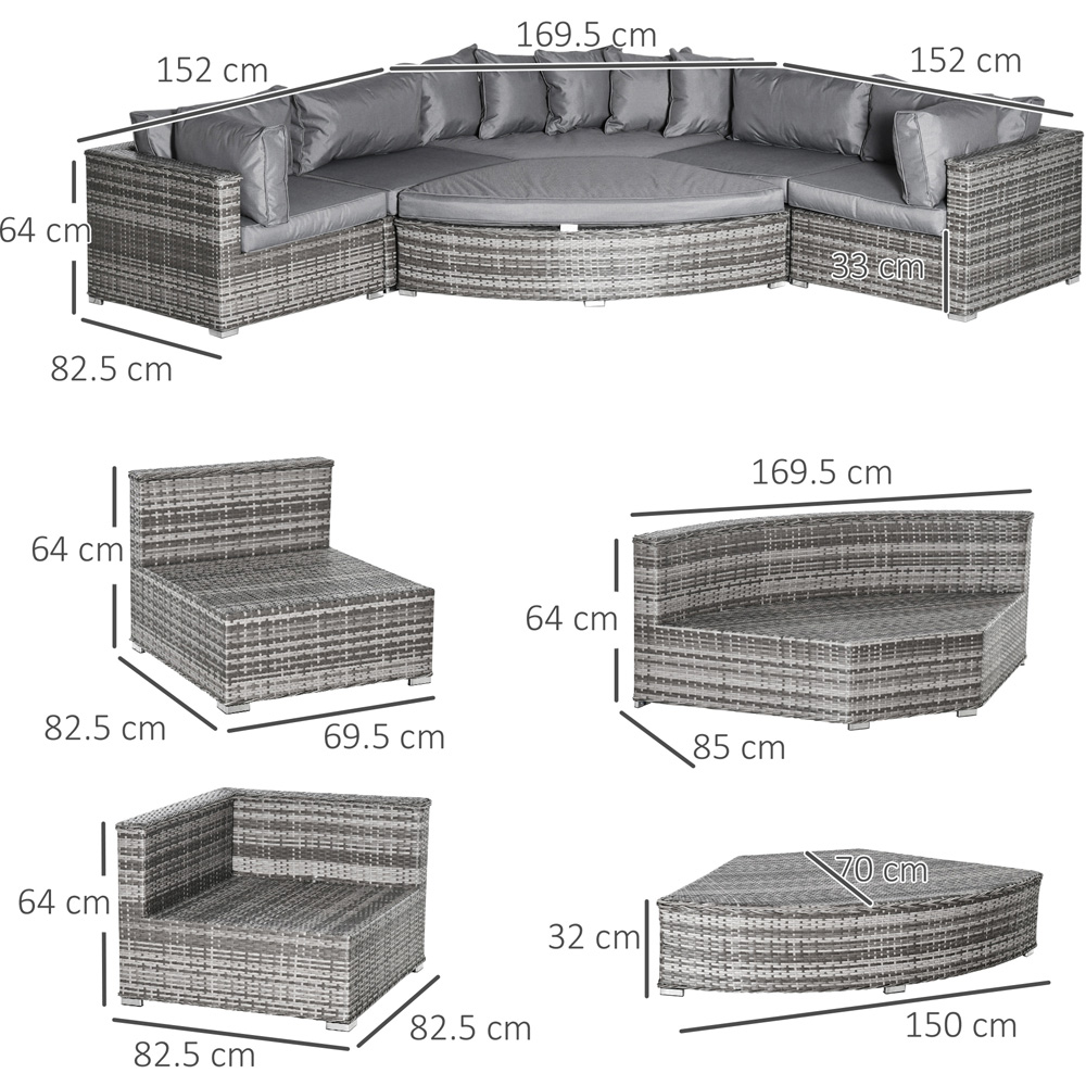 Outsunny 6 Seater Grey Rattan Wicker Sofa Lounge Set Image 7