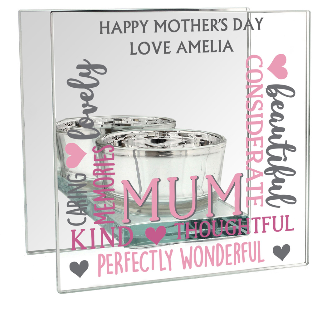 Personalised Memento Personalised Mum Mirrored Glass Tea Light Holder Image 1