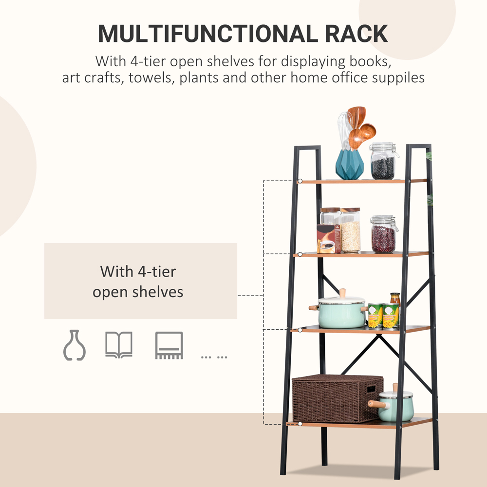 Portland 4 Shelf Vintage Black brown Ladder Bookcase Image 5