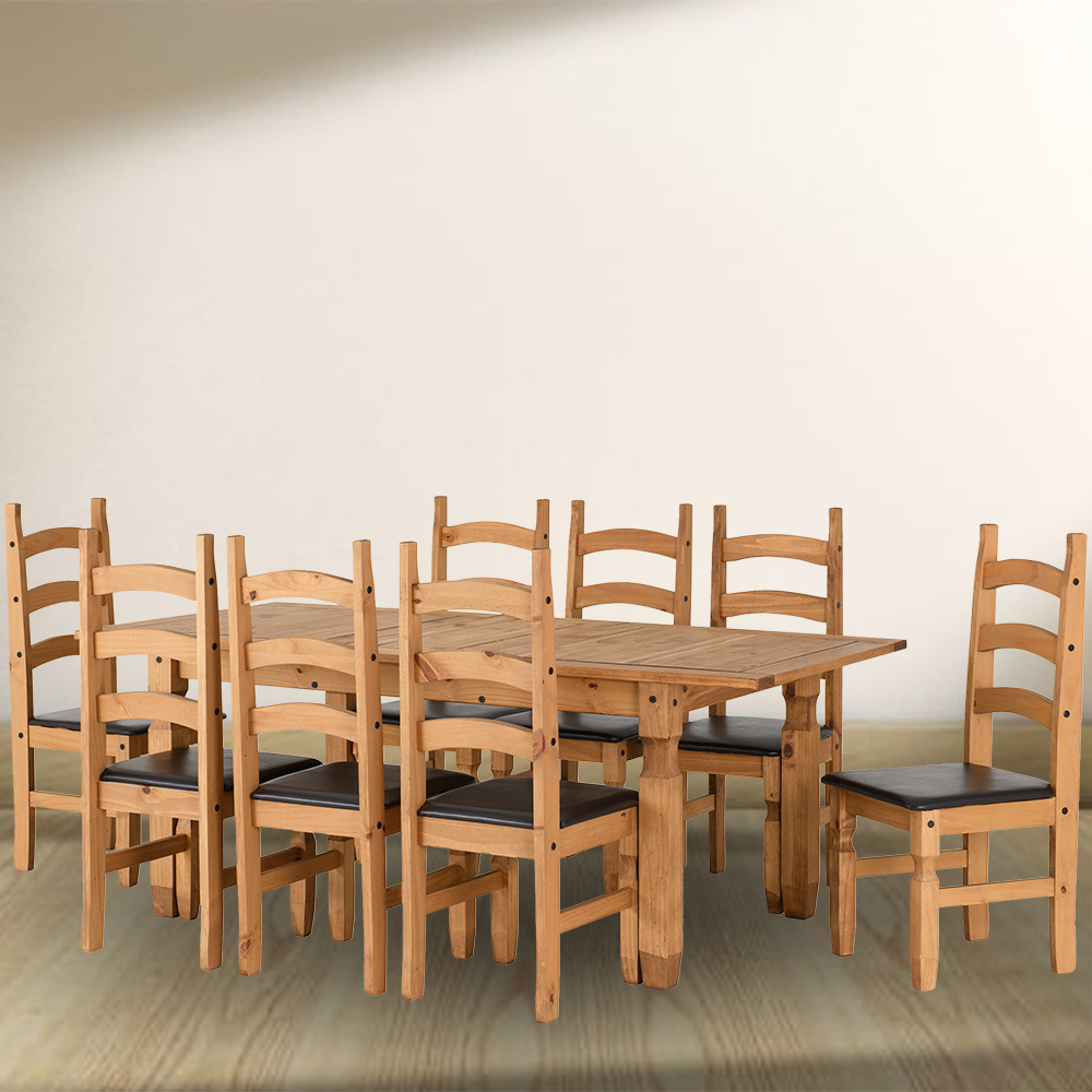 Seconique Corona 8 Seater Extending Dining Set Distressed Waxed Pine and Brown PU Image 1