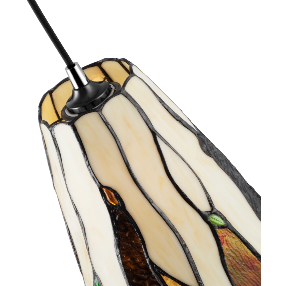 Happy Homewares Amber Stained Glass Tiffany Pendant Light Shade with Coloured Gems Image 4