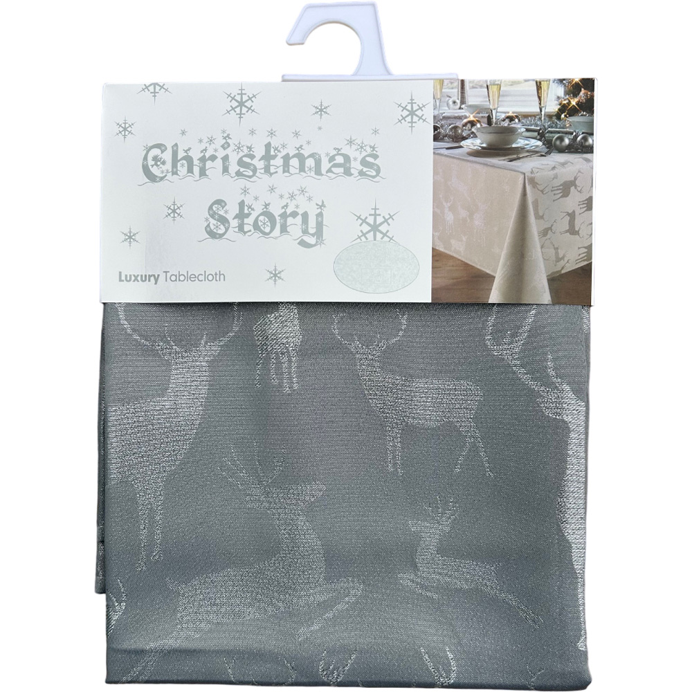 Christmas Story Charcoal and Silver Stag Tablecloth 130 x 200cm Image 1