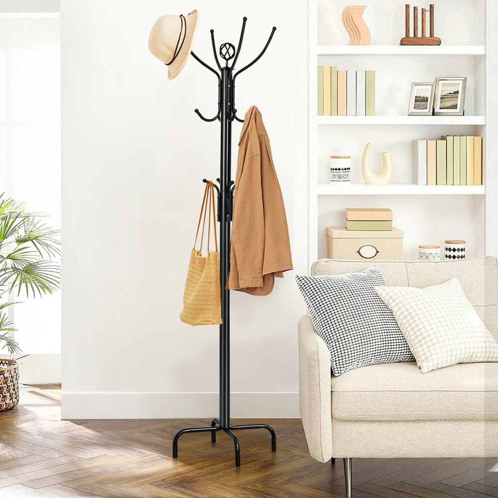 Costway Black Metal Coat Rack with 12 Hooks Image 2