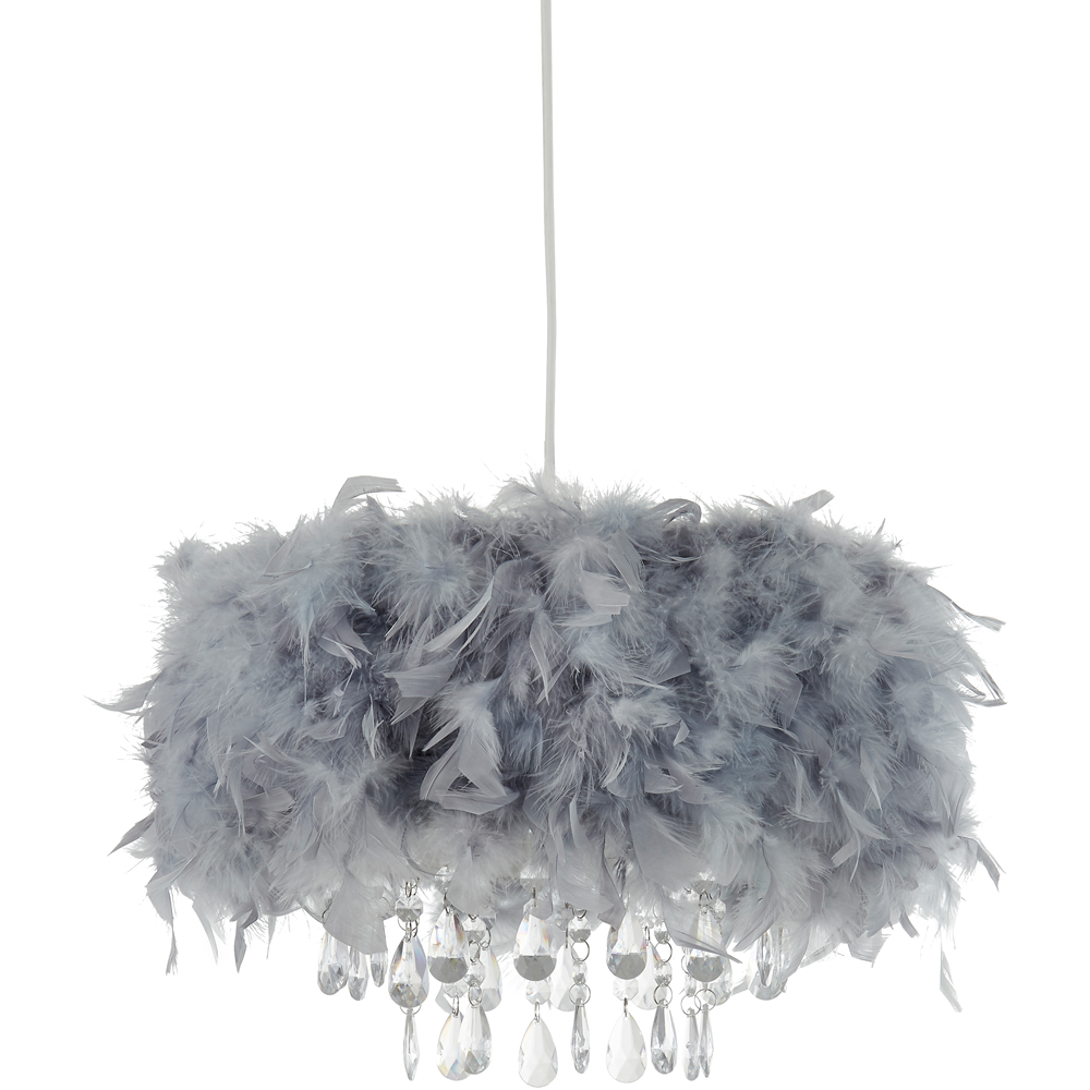 Lighting Collection Grey Feather Shade with Acrylic Drops Image 1