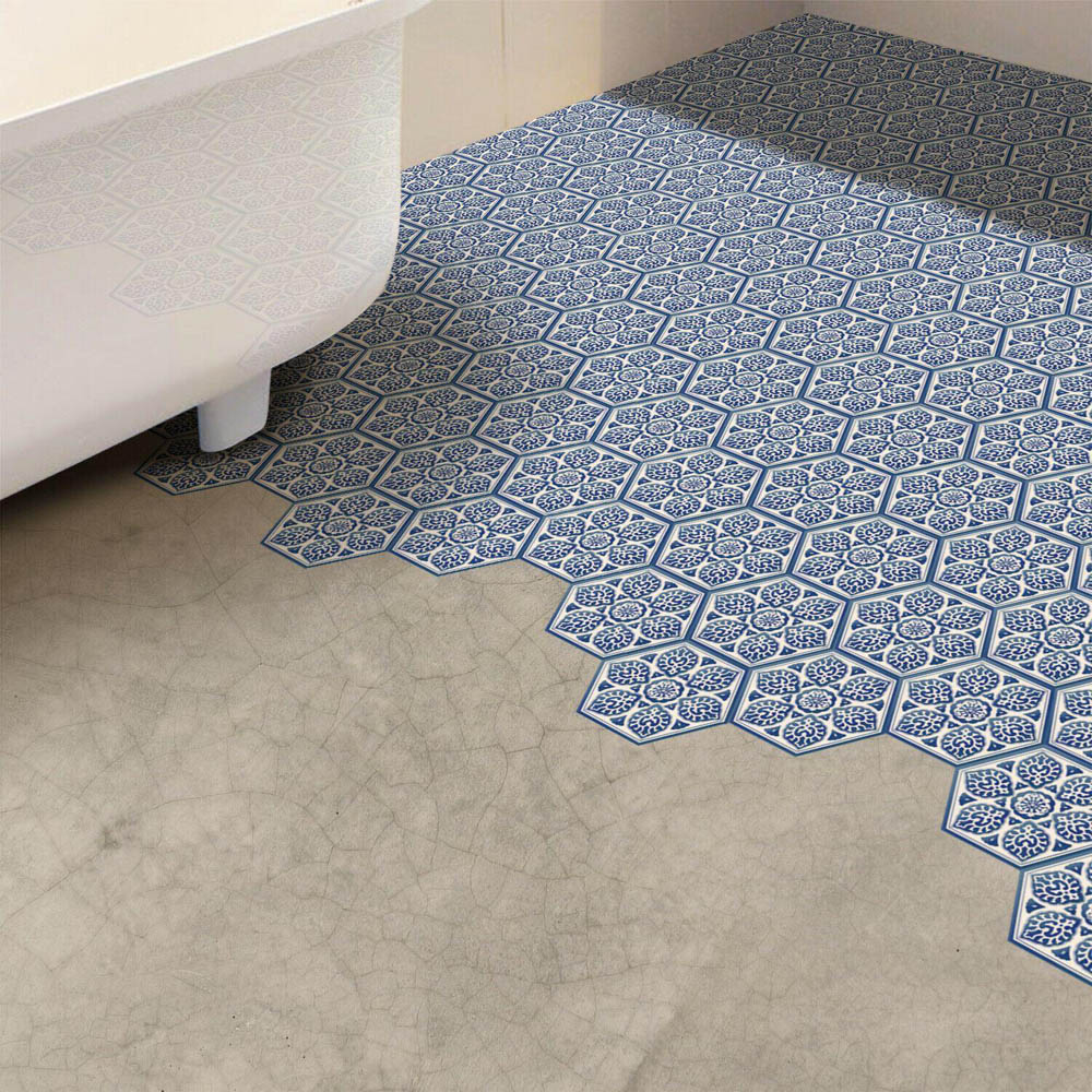 Walplus Porcelain Blue Hexagon Floor Tile Stickers 10 Pack Image 3