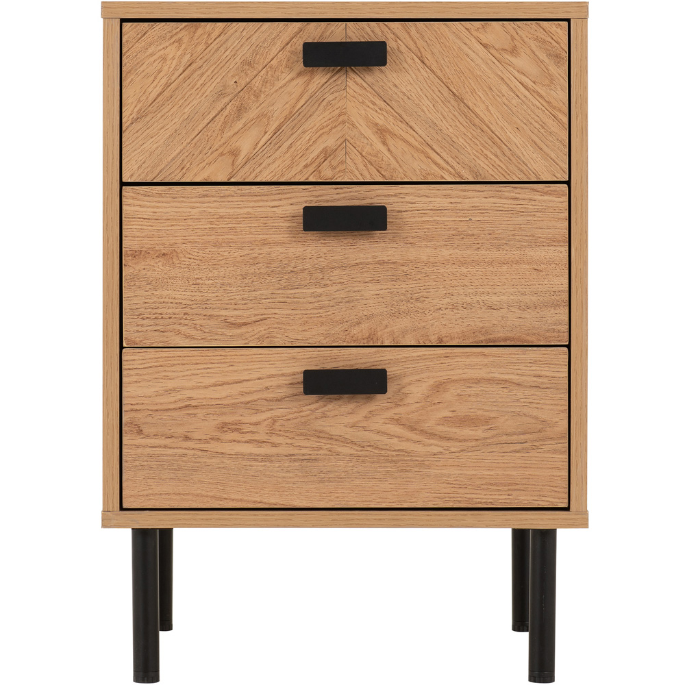 Seconique Leon 3 Drawer Medium Oak Effect Bedside Table Image 4