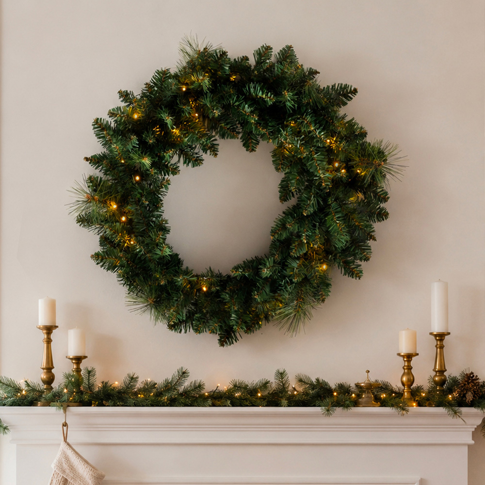 Abrihome 35 Warm White LED Multi-Function Artificial Christmas Wreath with 130 Tips 50cm Image 3