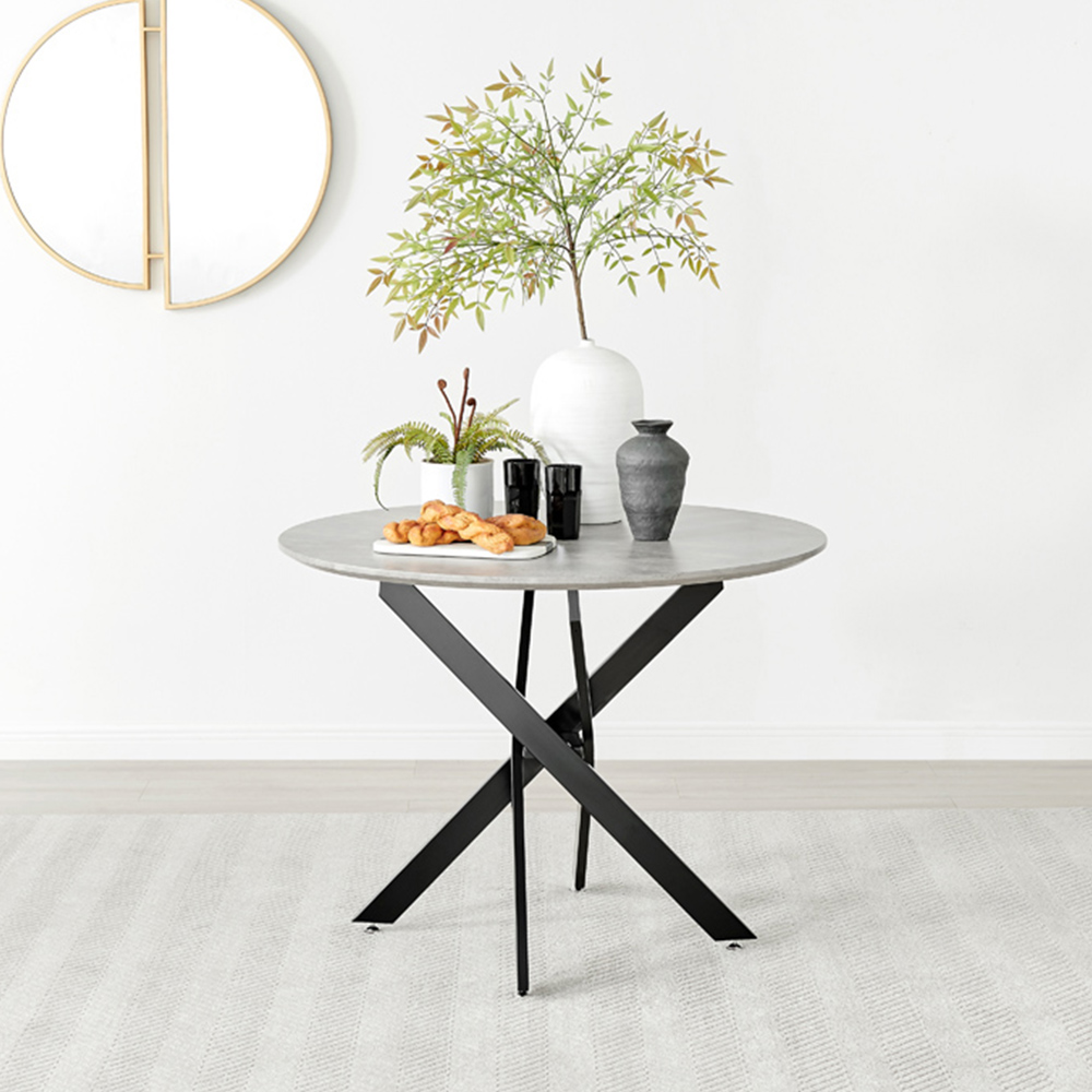 Furniturebox Arona 4 Seater Round Dining Table Concrete and Black Image 8