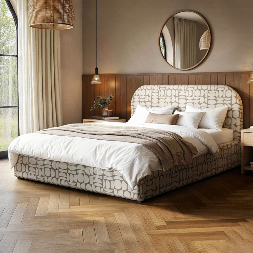 Flair Alba King Size Beige Jacquard Pattern Chenille Lift-Up Ottoman Bed Image 1