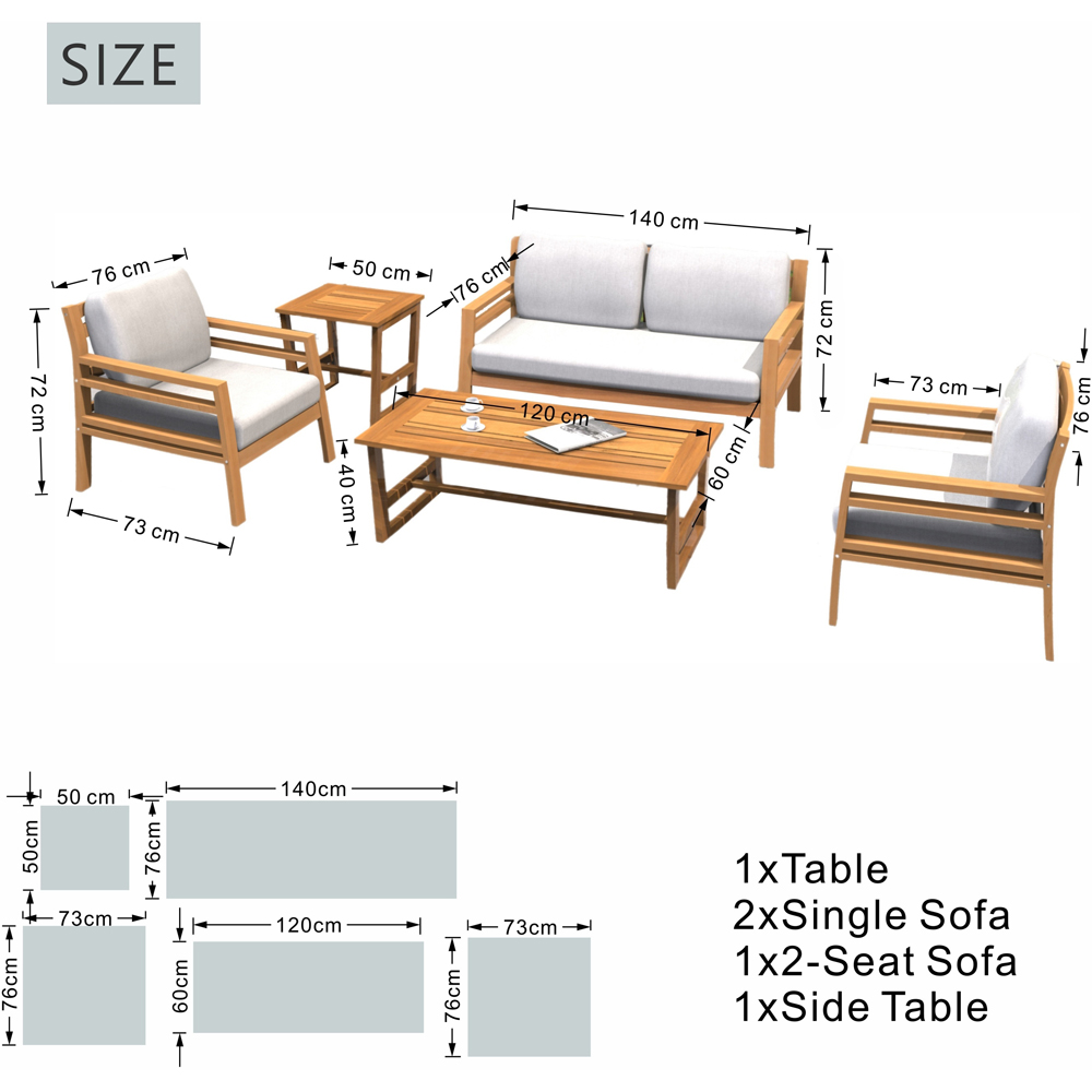 Direct Wicker 4 Seater Teak Finish Straight-Line Design Acacia Wood Outdoor Lounge Set Image 6