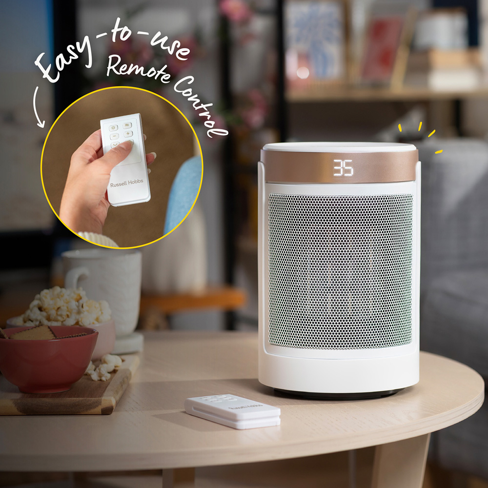Russell Hobbs RHCH2002WCHAMP White and Champagne Round Oscillating Ceramic Heater 1500W Image 5