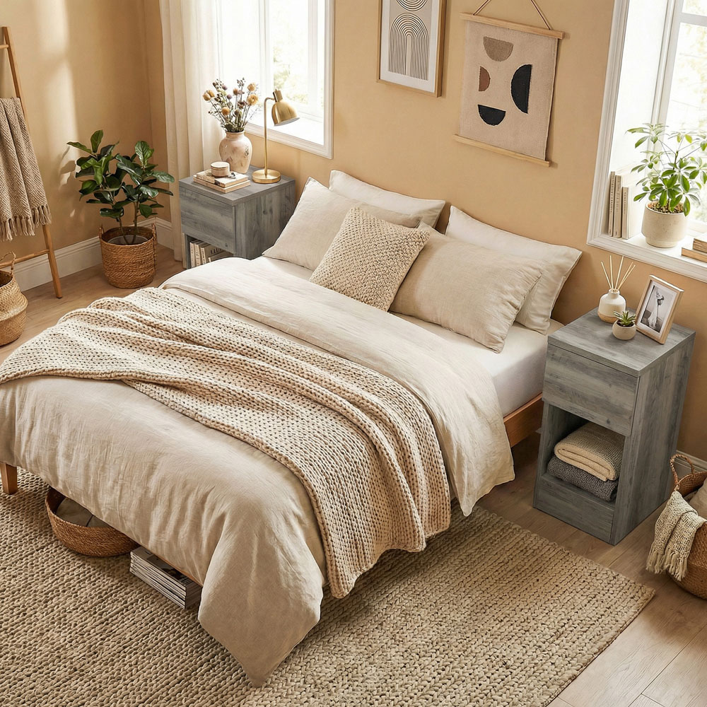 Portland Grey Narrow Bedside Table Set of 2 Image 3