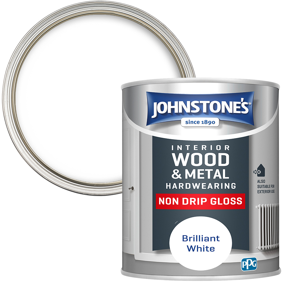 Johnstone's Non Drip Wood and Metal Brilliant White Gloss Paint 750ml Image 1