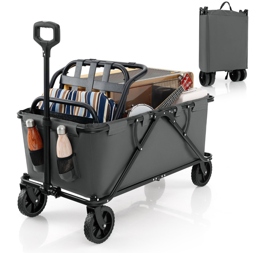 Costway Grey Collapsible Foldable Wagon Cart with Adjustable Handlebar Image 3