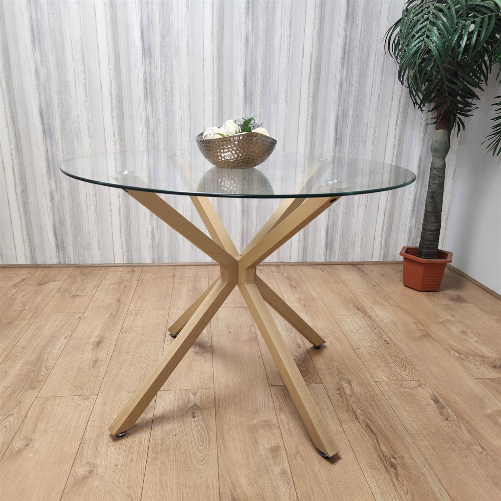 Kosy Koala Tulip 4 Seater Clear Glass Faux Leather Round Dining Set Multicolour Image 3