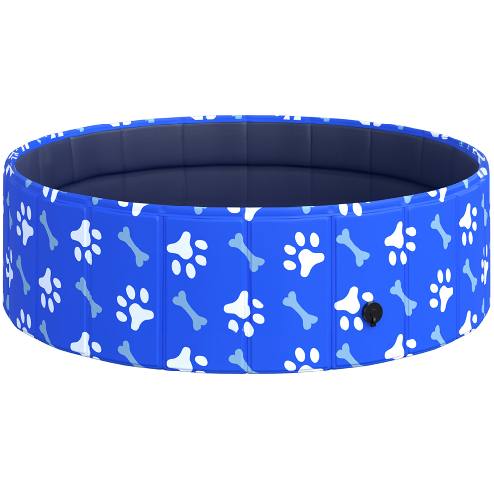 PawHut 100cm Foldable Printed Paddling Pool Blue and White Image 1