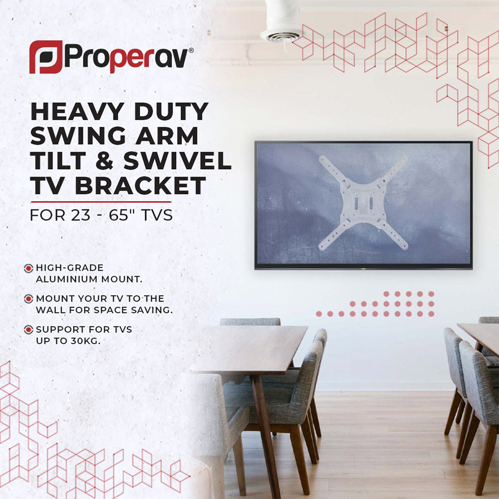 ProperAV White 23 to 65 inch Heavy Duty Swing Arm Tilt and Swivel TV Bracket Image 3