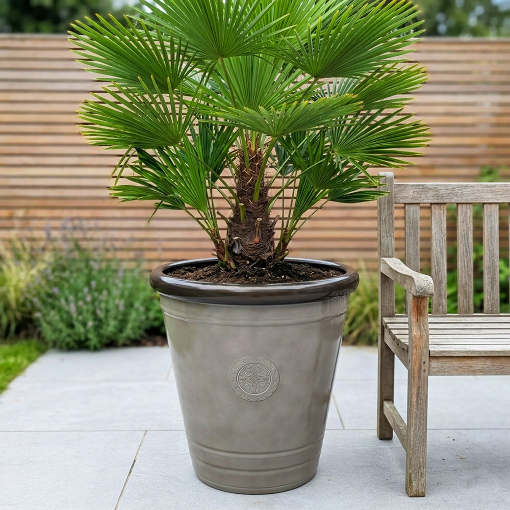 Jack Stonehouse Grey Brass Rim Recycled Plastic Outdoor Planter 75L Image 2