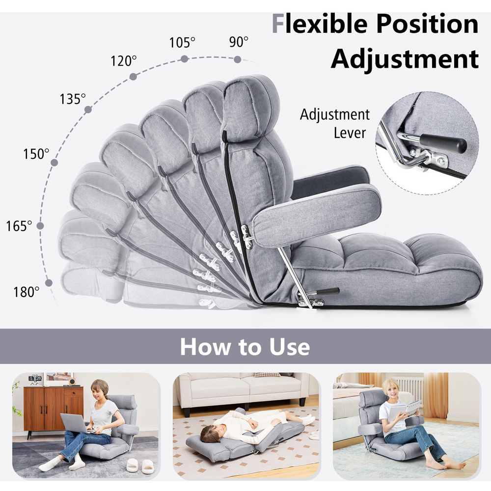 Costway Grey Ergonomic Sofa Lounger Chair Image 4
