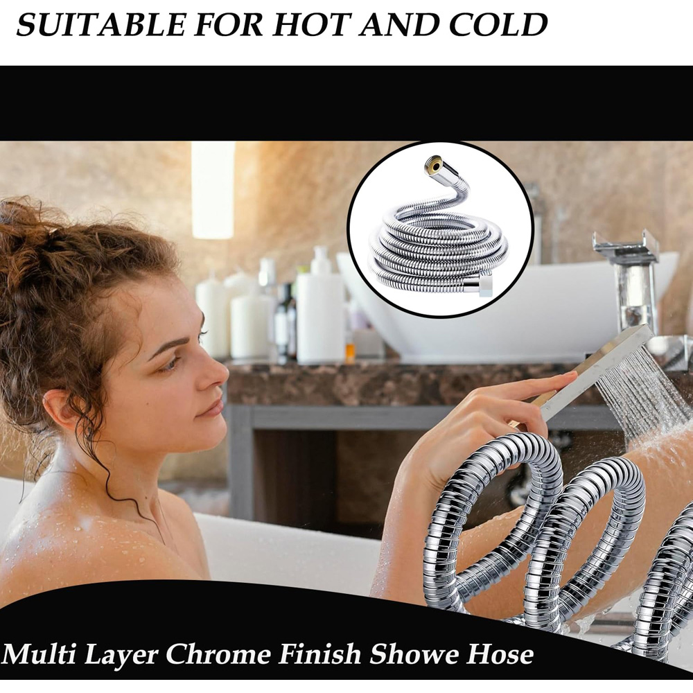 ATEK Stainless Steel Chrome Flexible Replacement Shower Hose with Washer 1.5m Image 8