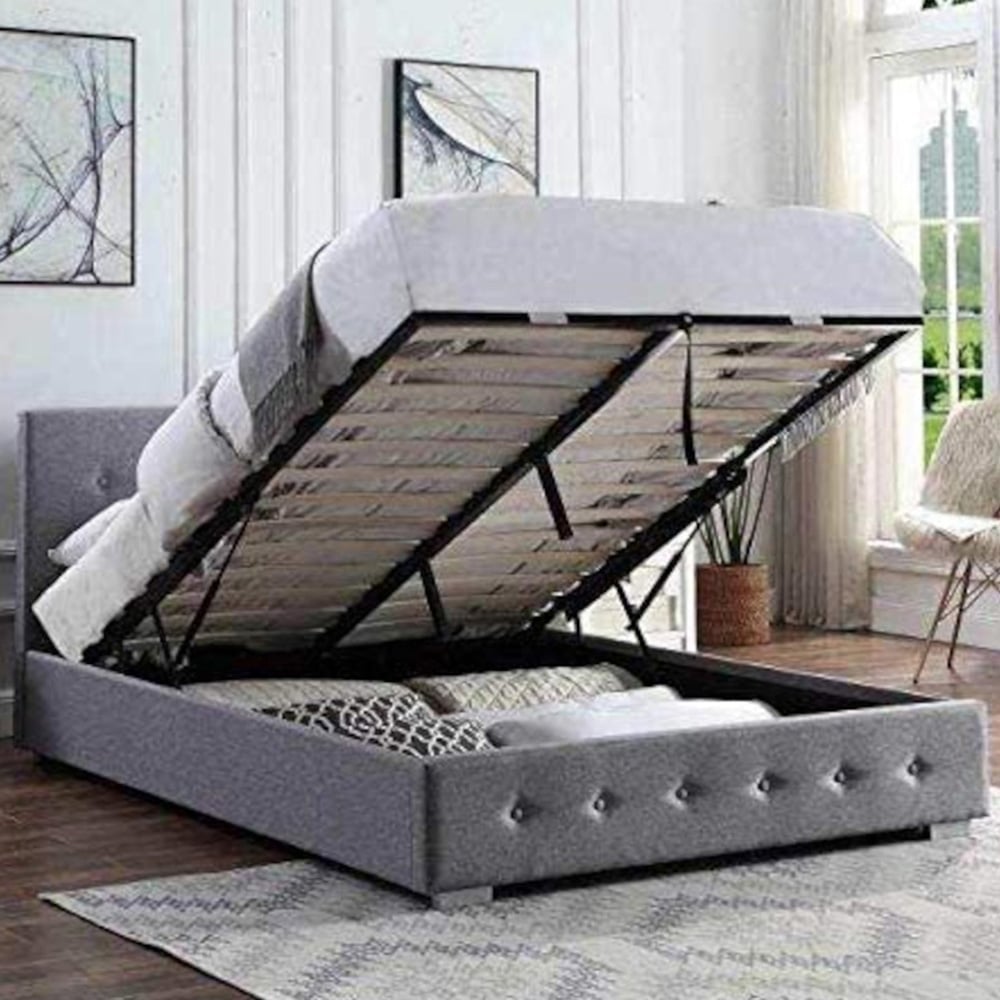 Home Treats Double Grey Ottoman Storage Bed Frame Image 6
