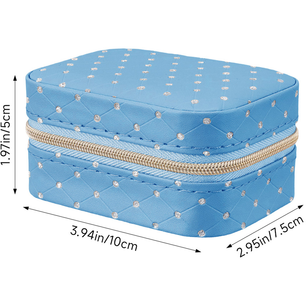 Living and Home Blue PU Leather Rhinestone Detailing Travel Jewellery Box Image 8