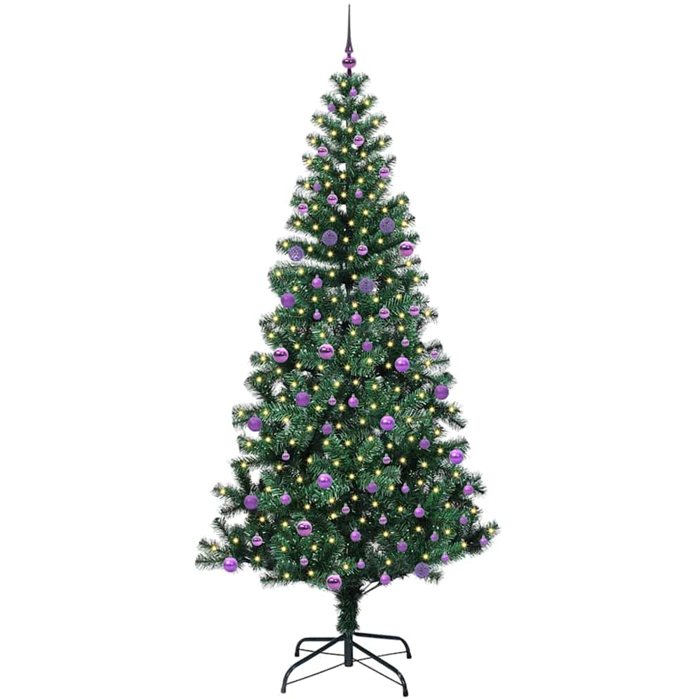 vidaXL Pre-Lit Lilac Baubles Green Artificial Christmas Tree 8ft Image 1